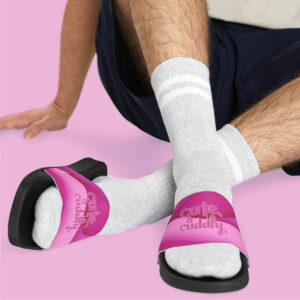 MOODUBLES Cute & Cuddly Pink Men's Sized Slide Sandals